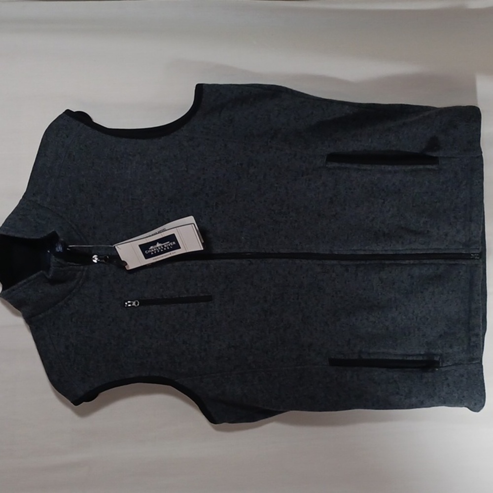 Charles River Apparel, NWT, Sz M, charcoal, Zippered, slight snag, Tunic collar